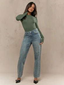 MISSGUIDED 长袖经典紧身衣圆领修身基本款弹力修身连体衣秋冬必备分层装日常休闲装