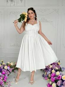 Flirla Robe longue blanche en dentelle avec ceinture à nouer et fines bretelles, pour femmes de grande taille, élégante et adaptée pour les vacances ou le port quotidien