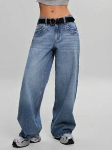 EURMUSE WOMEN WID ELEG LOW WAIST JEANS - Medium Wash - View 3