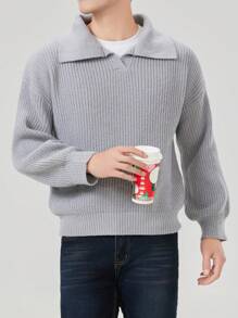 Manfinity Dauomo Jersey tejido de polo holgado informal, otoño/invierno - Gris - Ver 6