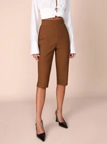 COSMINA Pantalones largos para mujer con dobladillo dividido a media pantorrilla, color marrón - Marrón - Ver 1