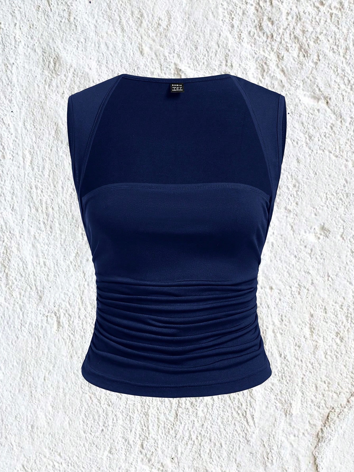 SHEIN EZwear Regata Azul Casual com Franzidos Laterais Sólida de Verão