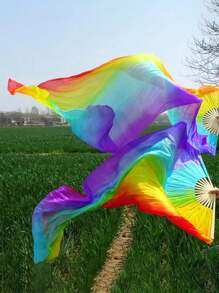 SHEIN 1pc Three Color Gradient Dance Fan, Ultra Long Tassel Design, Double-Sided Silk Fan For Square Dance, Very Suitable For Stage Performance, Dance Festival Parties, Sports Props