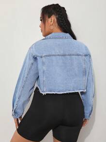 SHEIN EZwear Chaqueta de mezclilla casual de manga larga con borde de pelo para mujer de talla grande, apta para otoño/invierno