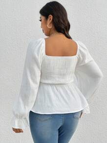 SHEIN Frenchy Áo sơ mi babydoll viền bèo nhún cỡ lớn - trắng - Xem 2