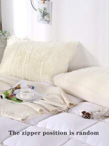 1 pieza Funda de almohada de franela con forro térmico cálido y cómodo, color blanco crema, adecuada para tamaños twin/full/queen/king - Blanco Crema - Ver 7