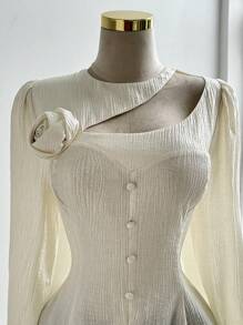 Ceyna Plus Size Elegant Ruched Floral Asymmetric Button Shirt Elegant Exquisite