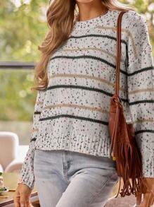 LanaWest Áo len nữ dệt kim phối màu kẻ sọc và chấm bi, kiểu dáng thường ngày, thích hợp cho mùa thu/đông. - Nhiều màu - Xem 1