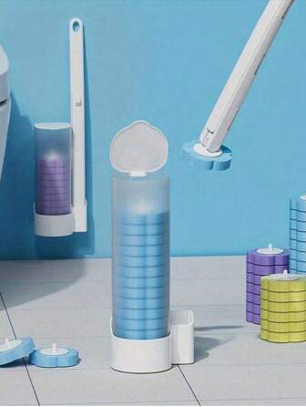 一次性马桶清洁系统套件、储物架和 12 个消毒马桶棒补充头、一次性马桶刷（带 12 个马桶棒补充装和支架）、马桶清洁棒、用于深度清洁和卫生浴室维护的厕所清洁用品