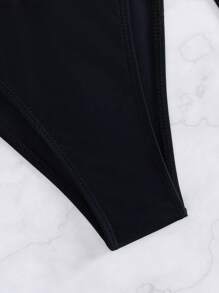 SHEIN Swim 夏季女士纯色可爱蕾丝蝴蝶结装饰比基尼套装，甜美两件套 - 黑色 - 查看 6