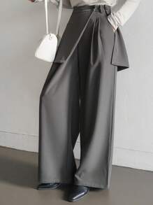 Dazy-Less Conjunto de 2 peças de saia destacável feminina, estilo reto, calças casuais, roupas de trabalho femininas casuais para negócios - Cinza escuro - Ver 1