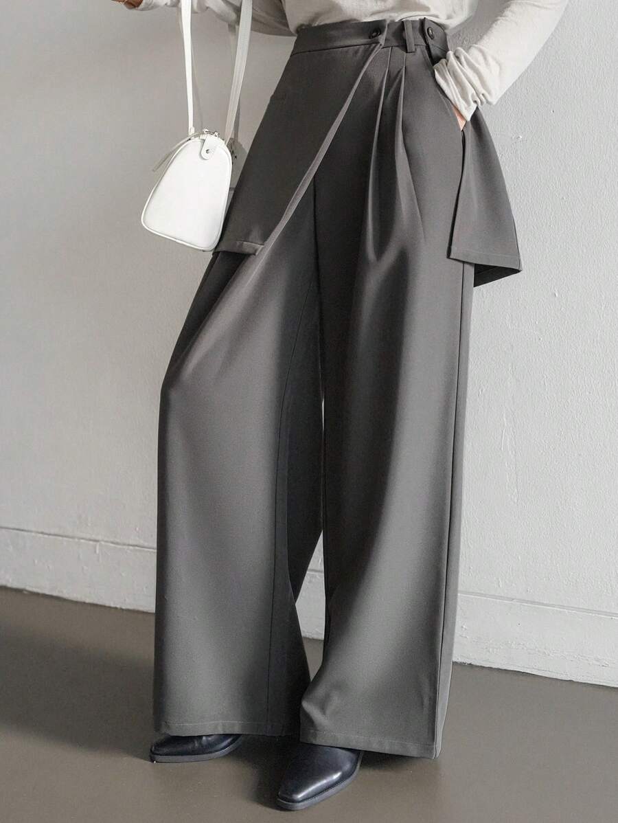 Dazy-Less Conjunto de 2 peças de saia destacável feminina, estilo reto, calças casuais, roupas de trabalho femininas casuais para negócios - Cinza escuro - Ver 1