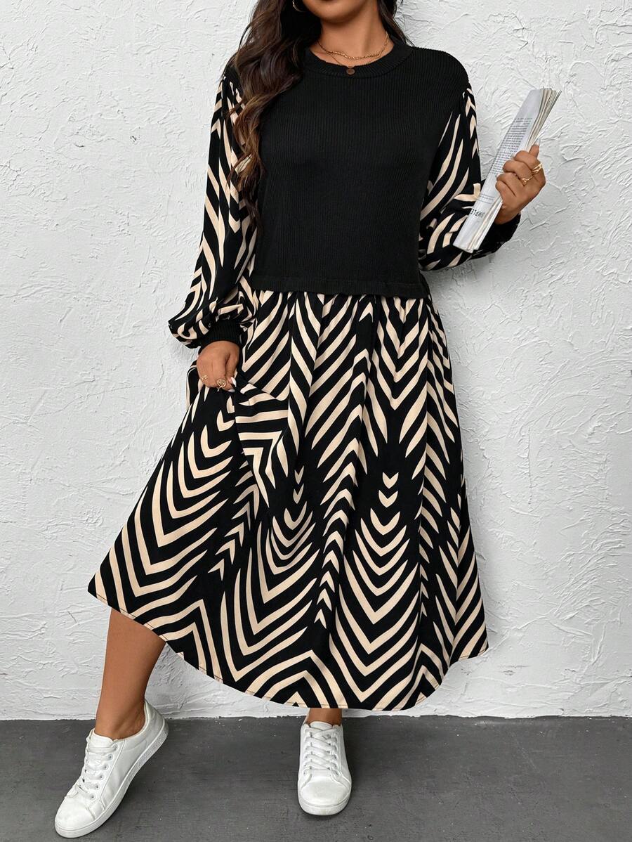 SHEIN Essnce 大码女装连衣裙、节日连衣裙、春季连衣裙、长袖连衣裙、女士连衣裙优雅夏装度假连衣裙、孕妇装拍照连衣裙沙滩裙、女士休闲连衣裙休闲连衣裙飘逸连衣裙、夏季连衣裙度假 - 黑色 - 查看 1