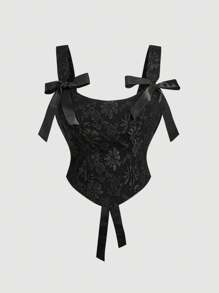 SHEIN MOD 大码女式花卉提花黑色吊带背心，情人节款