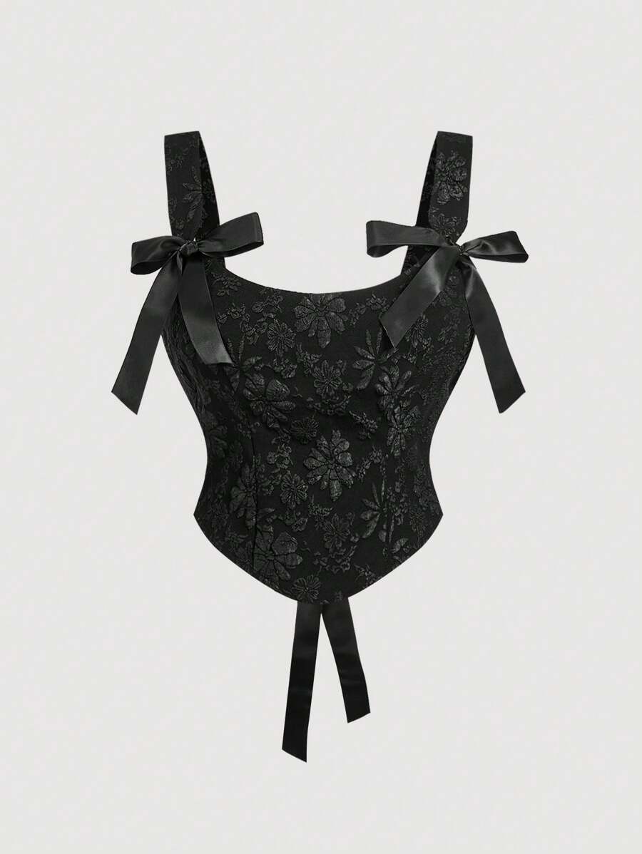 SHEIN MOD 大码女式花卉提花黑色吊带背心，情人节款