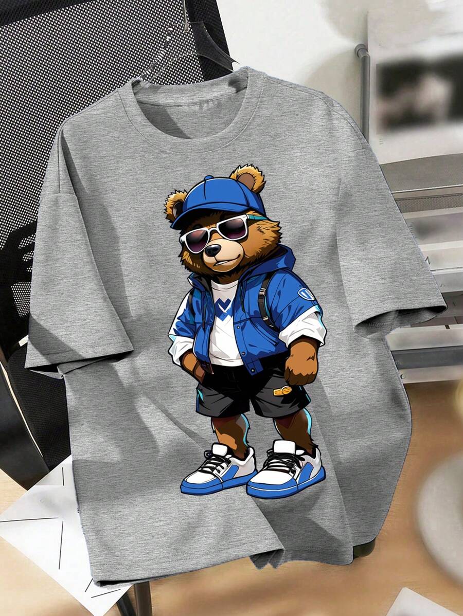 SHEIN Áo thun tay ngắn cổ tròn tối giản cho bé trai tuổi teen, phù hợp cho mùa hè - Màu Xám nhạt - Xem 1