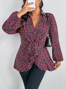 SHEIN Frenchy 适合日常穿着的大码全印花长袖休闲衬衫 - 彩色 - 查看 3