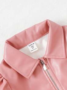 SHEIN 1 Stück Rosa Leder-Optik Minimalistischer Stehkragen Reißverschluss Taillengürtel Puffärmel Mutter-Tochter Passende Kleider (Outfits separat erhältlich) - Pink - Übersicht 6