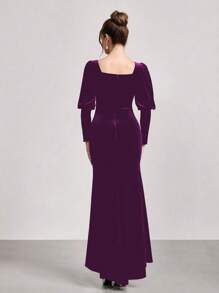 SHEIN Belle Rhinestone Embellished Velvet Long Sleeve Mermaid Dress, New Arrival Stage/Banquet/Party Slimming Gown, Wedding Guest Dress