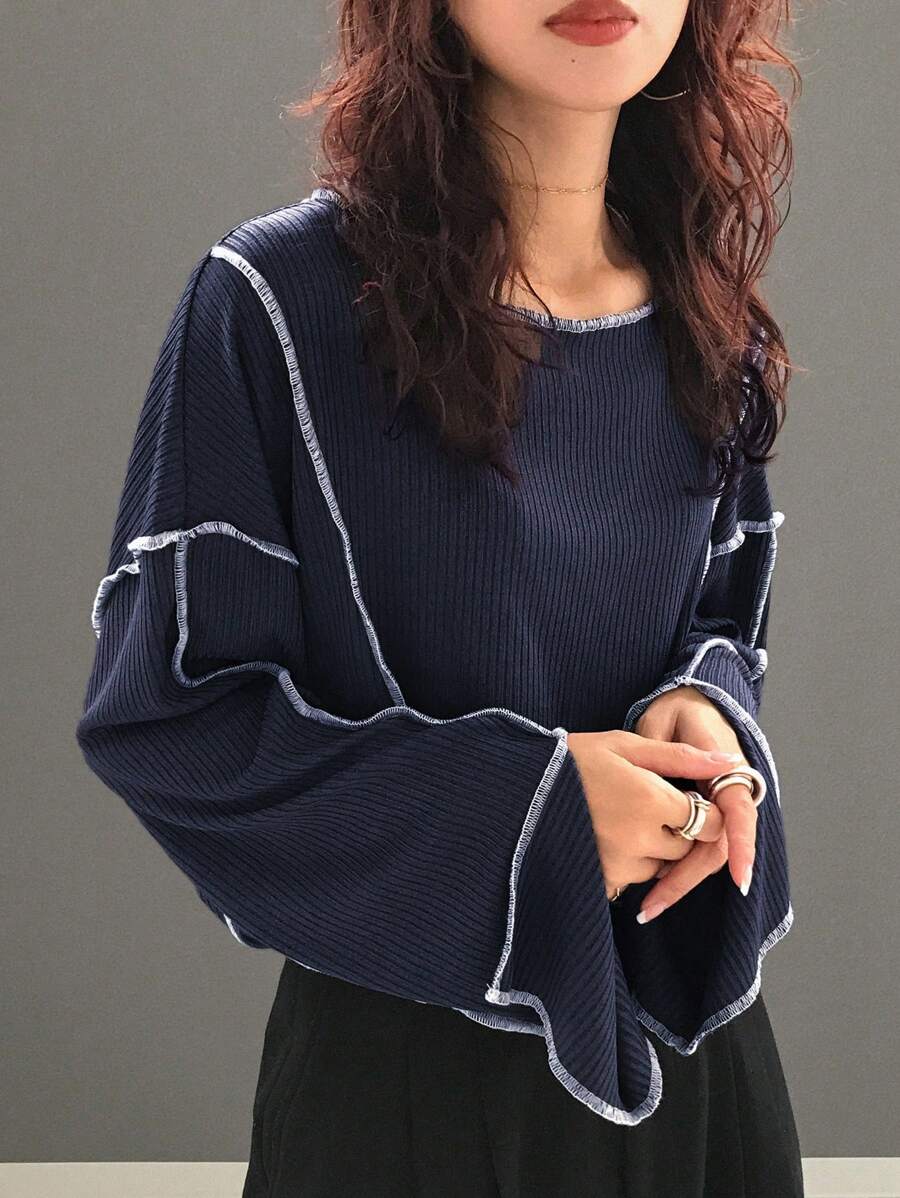 FRIFUL Women Round Neck Simple Fashion Casual Long Sleeve T-Shirt,Fall Clothes,Back To School Clothes Preppy Tops
