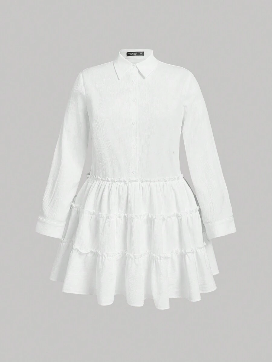 SHEIN MOD Plus Size College Style Ruffled Hem Shirt Dress For Everyday Wear