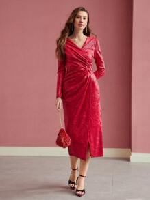 MOTF PREMIUM TEXTURED RUCHED WRAP DRESS
