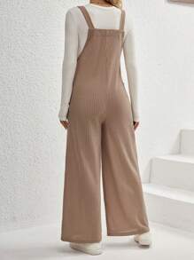 SHEIN Maternity 1pc Solid Overall Jumpsuit - Khaki - View 2