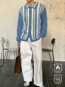 Claim Dot Herren Langarm Lässig Bluse mit Knopfleiste und Streifen, Alltagskleidung