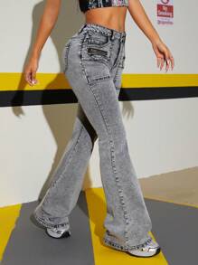 SHEIN ICON Jeans de mezclilla ajustados de tiro bajo con pierna acampanada para mujeres