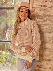 LanaWest Jersey de cuello alto, de manga larga, con bloques de color, informal, para mujer, para otoño/invierno