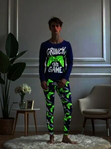 SHEIN Teen Boys' Snug Fit Video Game Graphic Print Long Sleeve Pajamas Set