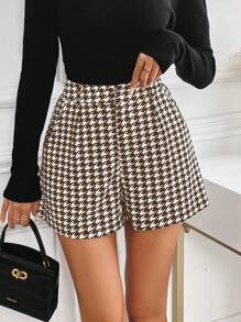 SHEIN Clasi Pantalones cortos de mujer sencillos y casuales con bolsillos en diseño de pata de gallo