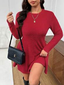 SHEIN Frenchy Plus Size Red Casual Elegant Waisted A-Line Dress
