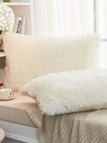 1 pieza Funda de almohada de franela con forro térmico cálido y cómodo, color blanco crema, adecuada para tamaños twin/full/queen/king - Blanco Crema - Ver 2