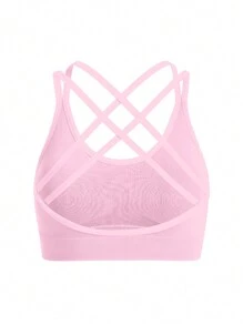 Easify SHEIN Sport Brassière de sport sans couture stretch minimaliste avec col simple pour femmes