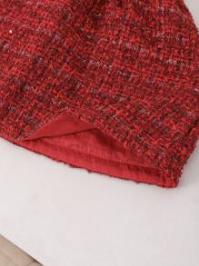 2pcs Set: Young Girl Contrast Trim Button Front Long Sleeve Pocket Top And A-Line Skirt - Multicolor - View 5