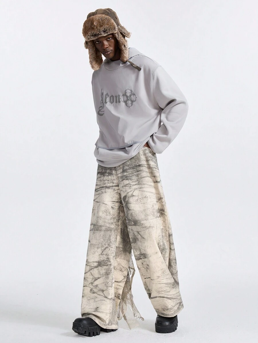 NEON BLANC Men's Fashionable Street-Style Woven Loose Printed Pants