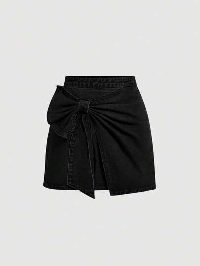 SHEIN MOD 大码牛仔迷你裙，甜美复古茶长，合身喇叭裙，返校装蝴蝶裙，蓝色