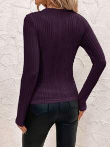 SHEIN Clasi Women's Twist V-Neck Slub T-Shirt - Violet Purple - View 2