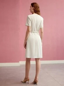 MOTF PREMIUM PLEATED ZIP BACK BELTED DRESS - Apricot - View 7