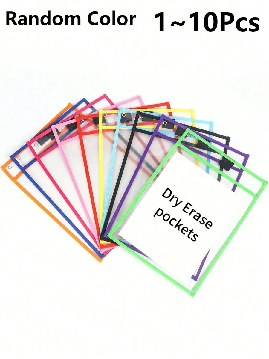 1/2/4/6/8/10 件装可重复使用文件收纳袋，超大可书写可擦写口袋，透明耐用塑料保护纸，教师学校教室用品，返校必备，新年、生日、派对装饰创意礼物，返校季，学习用品，耐用，易用，可作为礼物，用途广泛 - 彩色 - 查看 1