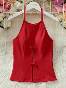 SHEIN EZwear Top de tirantes rojo de corte regular con abertura de hombro y tejido de punto en unicolor para mujer