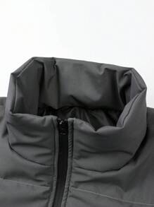 Manfinity Sport Corelite Men's Solid Color Splicing Front Zipper Long Sleeve Sports Jacket, Puffer Jacket - Grey - View 4