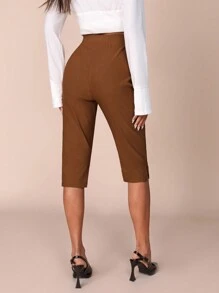 COSMINA Pantalones largos para mujer con dobladillo dividido a media pantorrilla, color marrón - Marrón - Ver 2