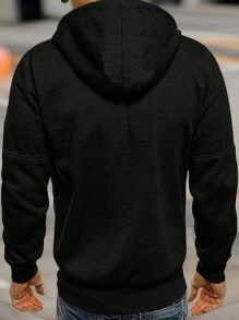 Manfinity RelaxMax 男士纯色休闲套头连帽衫，百搭秋冬季 - 黑色 - 查看 2