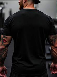 Manfinity Sport PWRUP Men's Round Neck Short Sleeve Letter Print Casual Activewear Top Halloween Party - Black - View 2