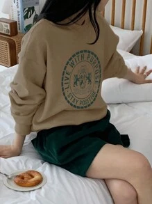 DAZY Áo nỉ in chữ thường ngày cho nữ mùa thu/đông - Lạc đà - Xem 2