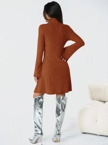 Vestido casual estilo Y2K para meninas adolescentes (feminino) de malha com gola alta e manga larga, pulôver, volta às aulas, outono/inverno 2024