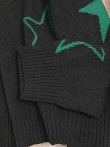 SHEIN LUNE Women's Star Pattern Jacquard Knit Crew Neck Sweater - Black - View 3