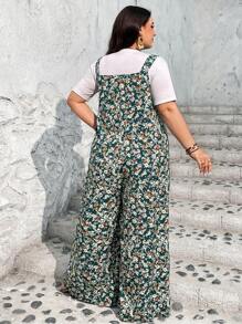 SHEIN CURVE+ Women's Plus Size Floral Print Jumpsuit, Vacation, Casual Boho Vacation